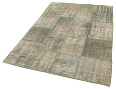 Kirk Yama Grey Patchwork Cotton Wool Handmade Area Rug 4'7'' x 6'8''
