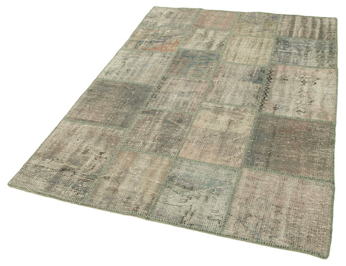 Kirk Yama Grey Patchwork Cotton Wool Handmade Area Rug 4'7'' x 6'8''