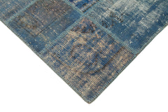 Handmade Area Rug - Blue Patchwork Cotton Wool Turkish Wool Rug 4'8''x6'9''