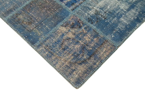 Handmade Area Rug - Blue Patchwork Cotton Wool Turkish Wool Rug 4'8''x6'9''