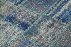 Handmade Area Rug - Blue Patchwork Cotton Wool Turkish Wool Rug 4'8''x6'9''