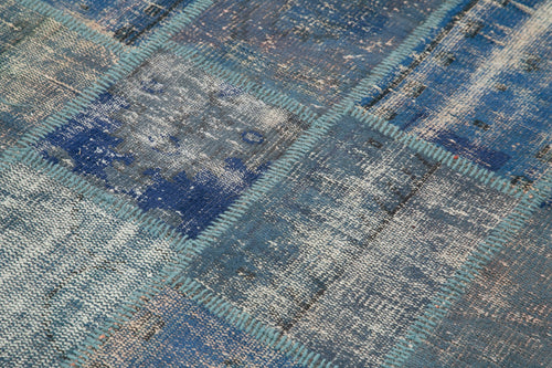 Handmade Area Rug - Blue Patchwork Cotton Wool Turkish Wool Rug 4'8''x6'9''