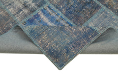 Handmade Area Rug - Blue Patchwork Cotton Wool Turkish Wool Rug 4'8''x6'9''