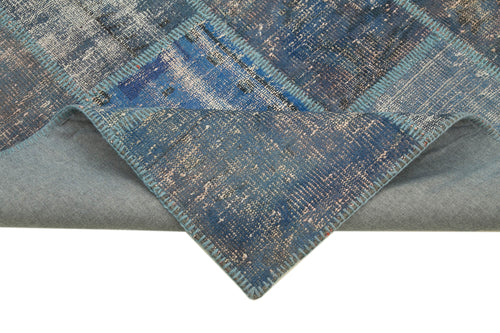 Handmade Area Rug - Blue Patchwork Cotton Wool Turkish Wool Rug 4'8''x6'9''