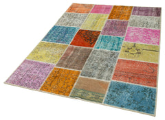 Kirk Yama Blue Patchwork Cotton Wool Handmade Area Rug 4'9'' x 6'6''