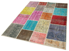 Handmade Area Rug - Kirk Yama Blue Patchwork Cotton Wool Carpet 4'9''x6'9''