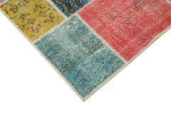 Handmade Area Rug – Blue Patchwork Cotton Wool Vintage Turkish Carpet 4'9''x6'8''
