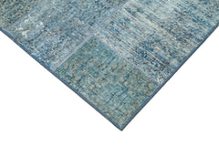 Handmade Area Rug – Blue Patchwork Cotton Wool Vintage Turkish Carpet 4'5''x6'9''