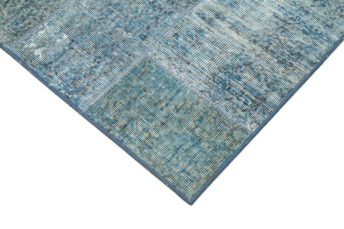 Handmade Area Rug – Blue Patchwork Cotton Wool Vintage Turkish Carpet 4'5''x6'9''