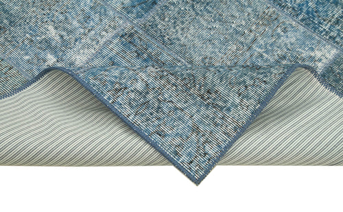 Handmade Area Rug – Blue Patchwork Cotton Wool Vintage Turkish Carpet 4'5''x6'9''