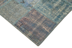 Handmade Area Rug - Blue Patchwork Cotton Wool Carpet 4'11'' x 6'9'' | Vintage Turkish Design
