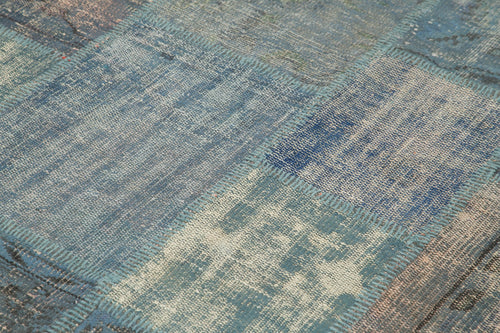 Handmade Area Rug - Blue Patchwork Cotton Wool Carpet 4'11'' x 6'9'' | Vintage Turkish Design