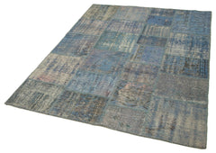 Handmade Area Rug – Kirk Yama Blue Patchwork Cotton Wool Carpet 4'11''x6'8''