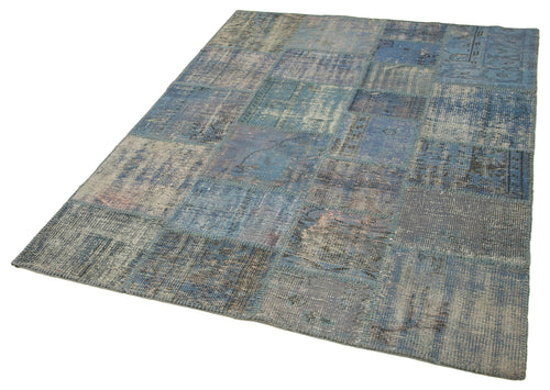 Handmade Area Rug – Kirk Yama Blue Patchwork Cotton Wool Carpet 4'11''x6'8''