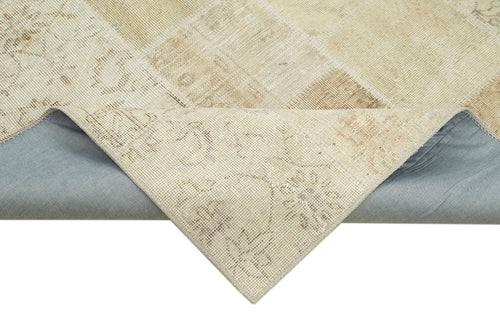 Handmade Area Rug – Beige Patchwork Cotton Wool Carpet 4'9''x6'7'' by Agacan