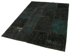 Kirk Yama Black Patchwork Cotton Wool Handmade Area Rug 4'9'' x 6'10''