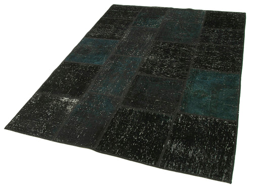 Kirk Yama Black Patchwork Cotton Wool Handmade Area Rug 4'9'' x 6'10''