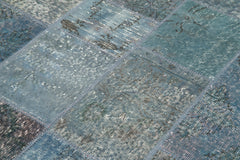 Handmade Area Rug - Blue Patchwork Cotton Wool Vintage Hand Woven Carpet 4'5''x6'7''