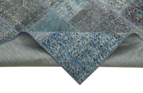 Handmade Area Rug - Blue Patchwork Cotton Wool Vintage Hand Woven Carpet 4'5''x6'7''