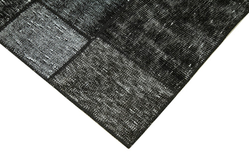 Handmade Area Rug - Black Patchwork Cotton Wool Vintage Handwoven Carpet 4'5''x6'9''