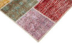 Handmade Area Rug - Blue Patchwork Wool Cotton Carpet, Durable Traditional Turkish Style 4'8''x6'9''