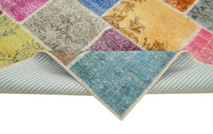 Handmade Area Rug - Blue Patchwork Wool Cotton Carpet, Durable Traditional Turkish Style 4'8''x6'9''