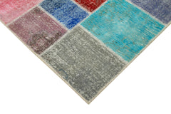 Handmade Area Rug - Blue Patchwork Cotton Wool Vintage Turkish Carpet 4'9" x 6'8"