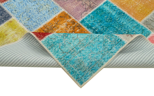 Handmade Area Rug - Blue Patchwork Cotton Wool Vintage Turkish Carpet 4'9''x6'8''