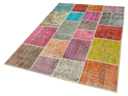 Handmade Area Rug - Blue Patchwork Cotton Wool Carpet 4'9'' x 6'9'' Durable Soft Floor Covering