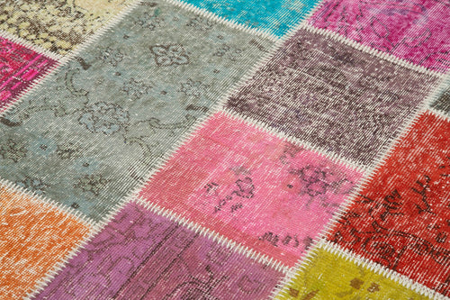 Handmade Area Rug - Blue Patchwork Cotton Wool Carpet 4'9'' x 6'9'' Durable Soft Floor Covering