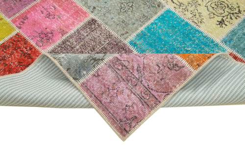 Handmade Area Rug - Blue Patchwork Cotton Wool Carpet 4'9'' x 6'9'' Durable Soft Floor Covering