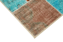 Handmade Area Rug - Blue Patchwork Cotton Wool Vintage Turkish Carpet 4'9''x6'9''