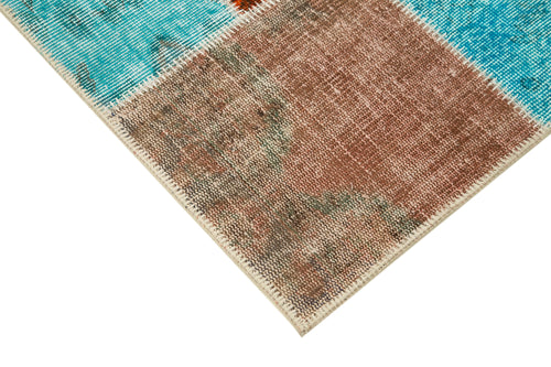 Handmade Area Rug - Blue Patchwork Cotton Wool Vintage Turkish Carpet 4'9''x6'9''