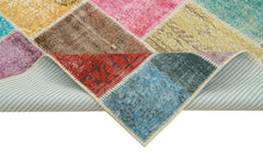 Handmade Area Rug - Blue Patchwork Cotton Wool Vintage Turkish Carpet 4'9''x6'9''