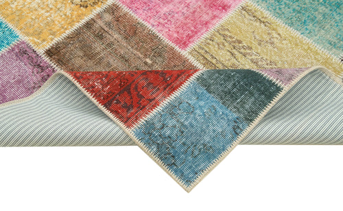 Handmade Area Rug - Blue Patchwork Cotton Wool Vintage Turkish Carpet 4'9''x6'9''