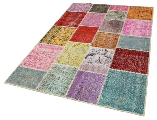 Handmade Area Rug - Blue Patchwork Cotton Wool Carpet 4'9'' x 6'11'' Durable Soft Texture