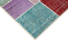 Handmade Area Rug - Blue Patchwork Cotton Wool Carpet 4'9'' x 6'11'' Durable Soft Texture