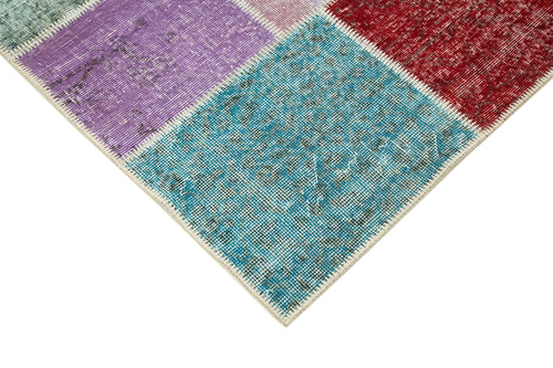 Handmade Area Rug - Blue Patchwork Cotton Wool Carpet 4'9'' x 6'11'' Durable Soft Texture