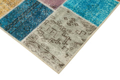 Handmade Area Rug – Blue Patchwork Cotton Wool Vintage Hand Woven Carpet 4'9''x6'8''