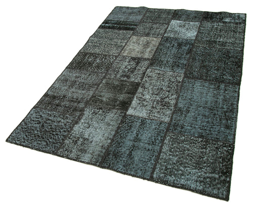 Handmade Area Rug – Black Patchwork Cotton Wool Vintage Hand Woven Carpet 4'5''x6'9''