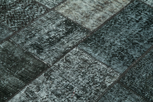 Handmade Area Rug – Black Patchwork Cotton Wool Vintage Hand Woven Carpet 4'5''x6'9''