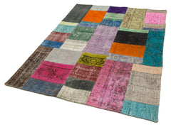 Kirk Yama Blue Patchwork Cotton Wool Handmade Area Rug 4'8'' x 6'7''