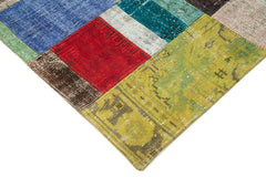 Handmade Area Rug - Kirk Yama Blue Patchwork Cotton Wool Carpet 4'8" x 6'7"