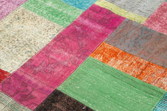 Handmade Area Rug - Kirk Yama Blue Patchwork Cotton Wool Carpet 4'8" x 6'7"