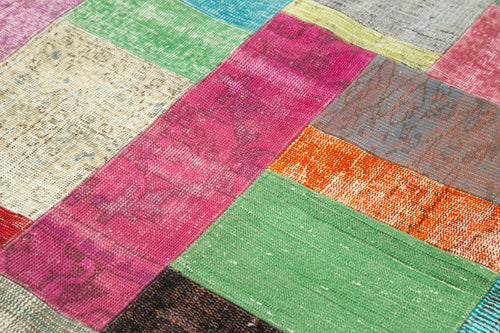 Handmade Area Rug - Kirk Yama Blue Patchwork Cotton Wool Carpet 4'8" x 6'7"