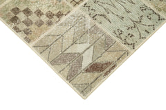 Handmade Area Rug - Beige Patchwork Cotton Wool Vintage Handwoven Carpet 4'5''x5'11''