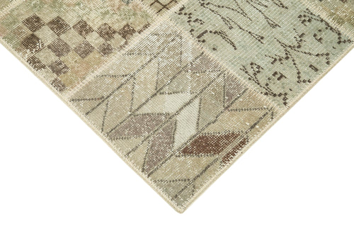 Handmade Area Rug - Beige Patchwork Cotton Wool Vintage Handwoven Carpet 4'5''x5'11''