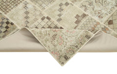 Handmade Area Rug - Beige Patchwork Cotton Wool Vintage Handwoven Carpet 4'5''x5'11''