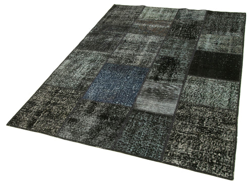 Kirk Yama Black Patchwork Cotton Wool Handmade Area Rug 4'9'' x 6'8''