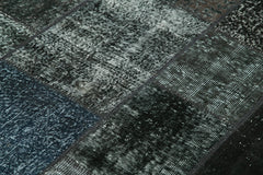 Kirk Yama Black Patchwork Cotton Wool Handmade Area Rug 4'9'' x 6'8''